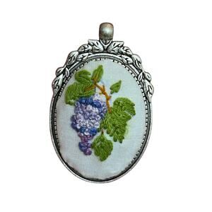 Embroidered Grapes Cameo Necklaces